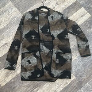 Beautiful tribal patterned coat. Brown and black and grey